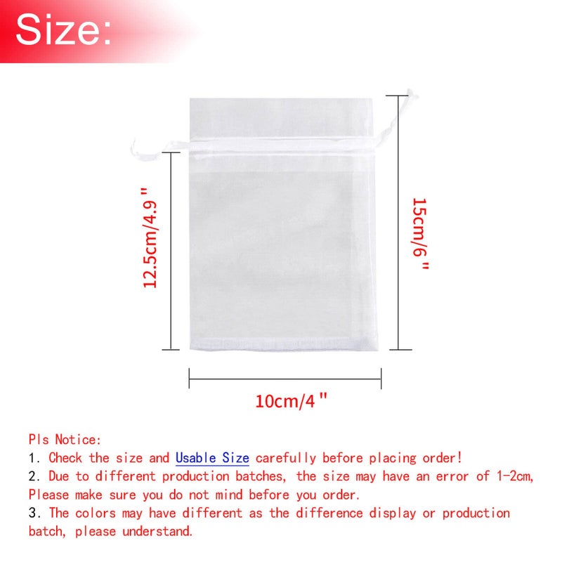 Bezall 50Pcs Sheer Organza Bags 4x6 Inch, White Wedding Party Favor Bags with Drawstring, Jewelry Gift Bags Christmas Candy Pouches - Image 3